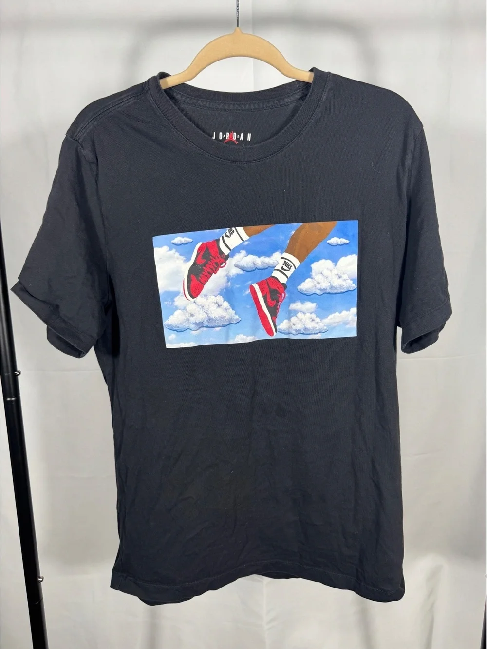 Jordan Black T-Shirt with Red Sneakers Graphic Size L